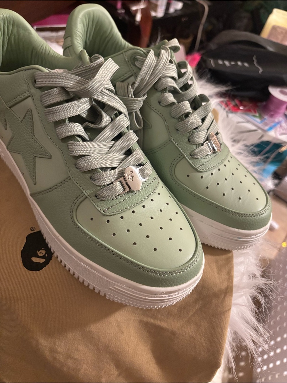 Bape Green Leather Star Sneakers